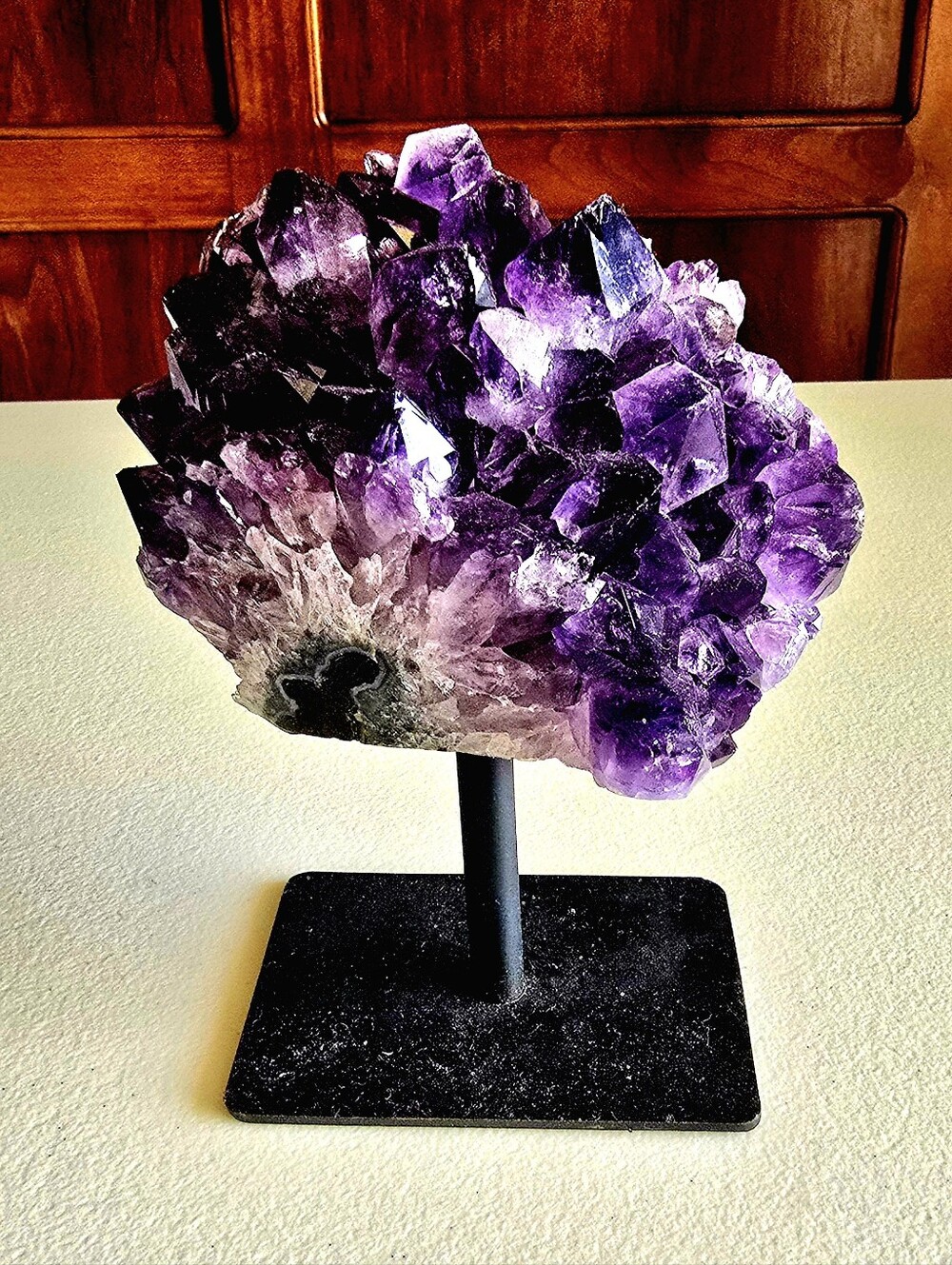 Large Heart Of Amethyst Crystal Cluster on Display Stand - Deep Purple